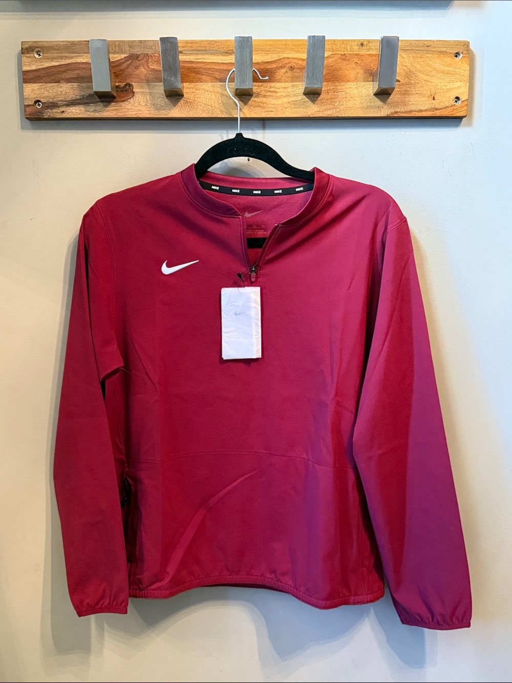 Nike - Youth Maroon Long-Sleeve Windshirt Pullover with Zipper Pocket